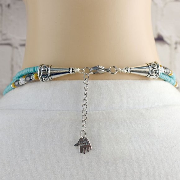 White Horse Printed Agate Necklace Earring Set - Picture 3 of 5